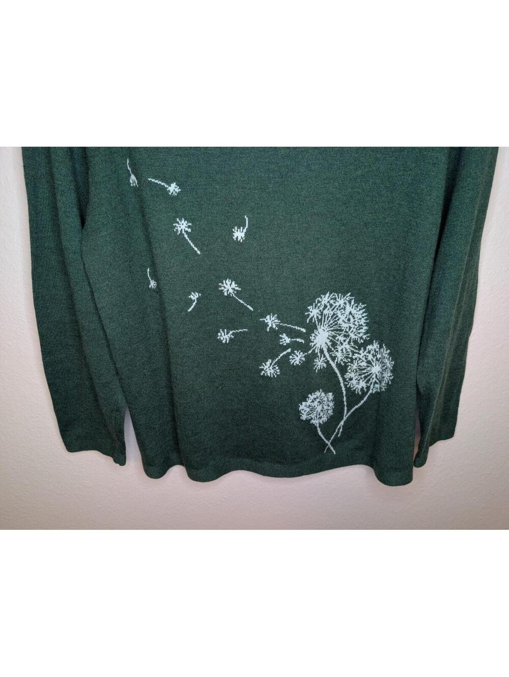 J. Jill Women's Sweater Round Neck Lightweight Dandelion Print Green L PETITE - Picture 3 of 9